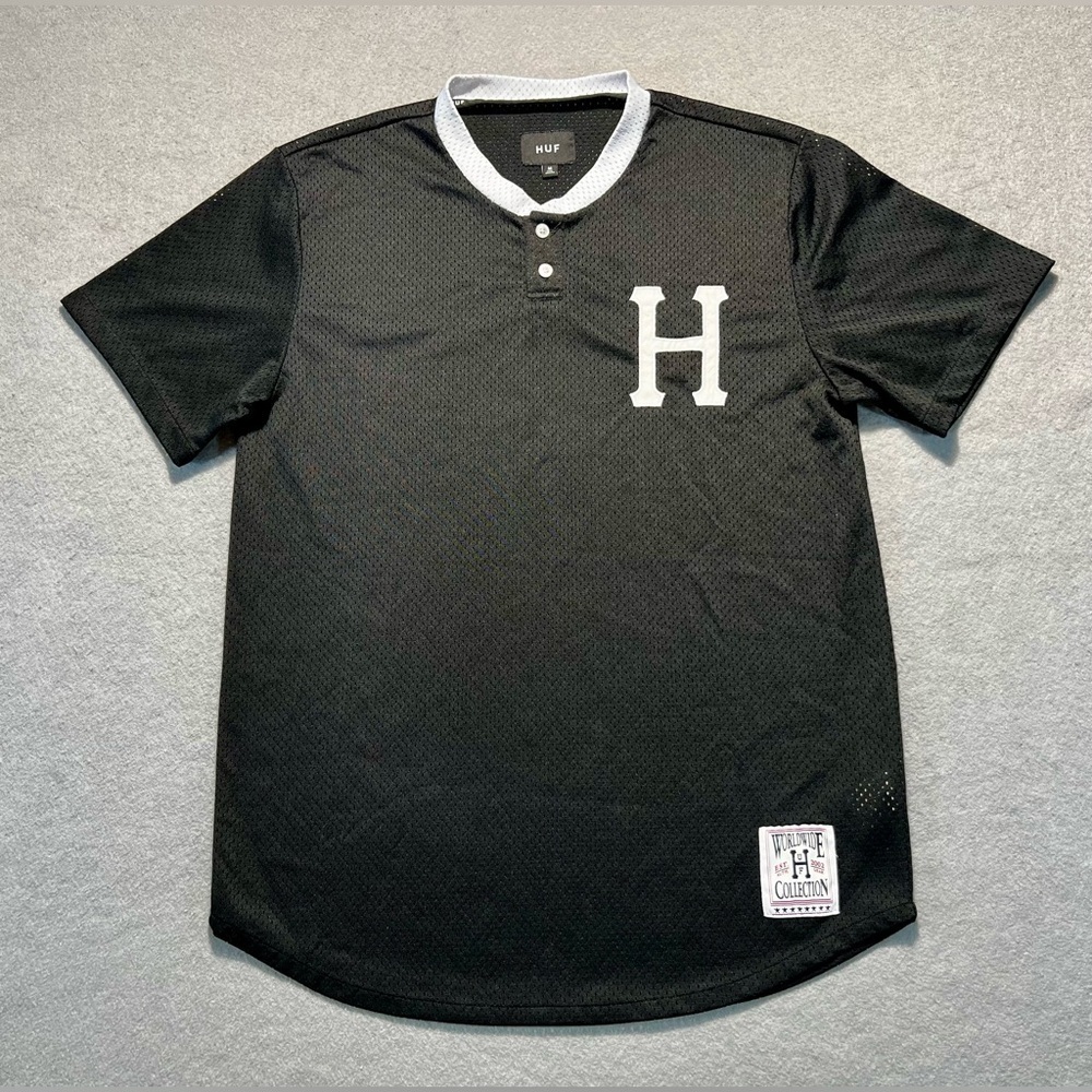 HUF Crackerjack Baseball Jersey Black Medium Mesh Polyester Streetwear